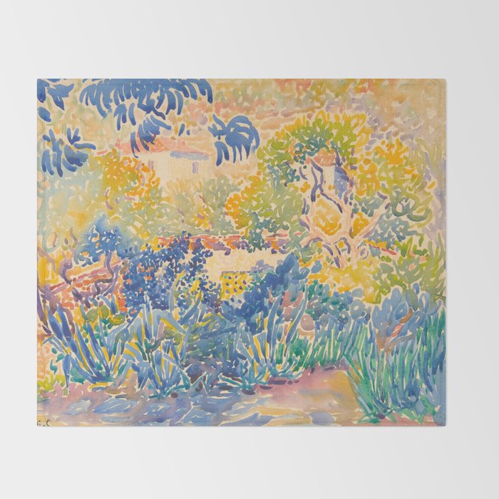Henri-Edmond Cross Neo-Impressionism Pointillism The Artist's Garden at St. Clair Watercolor Paintin Throw Blanket Gallery Image 2