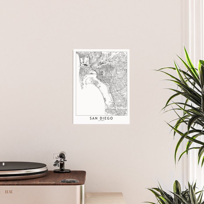 San Diego White Map Poster Gallery Image 2