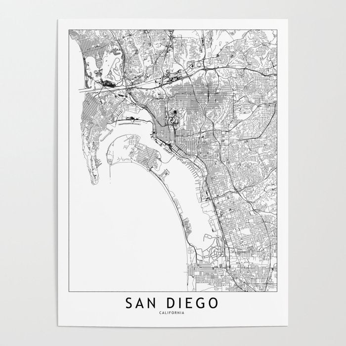 San Diego White Map Poster Gallery Image 4