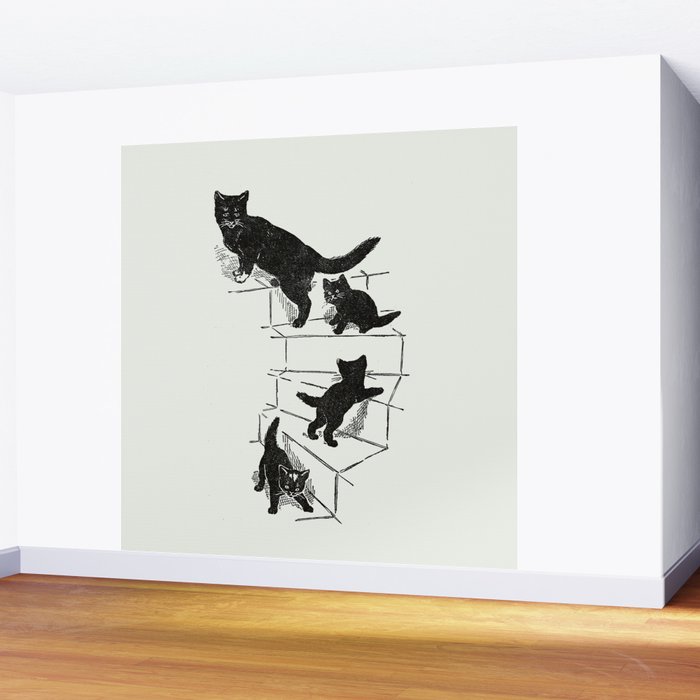Cat With Kitten On Stairs Wall Mural Gallery Image 2