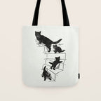Cat With Kitten On Stairs Tote Bag Gallery Image 1