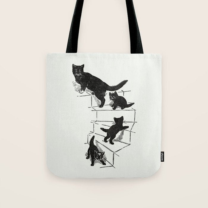 Cat With Kitten On Stairs Tote Bag Gallery Image 1