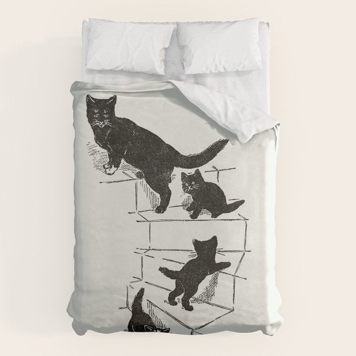 Cat With Kitten On Stairs Duvet Cover Gallery Image 1