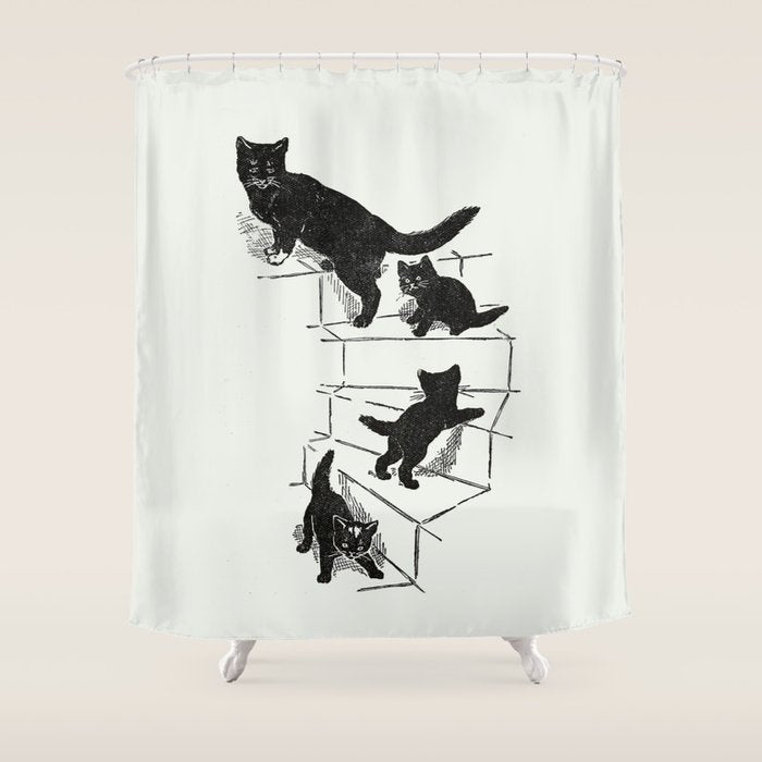 Cat With Kitten On Stairs Shower Curtain Gallery Image 1