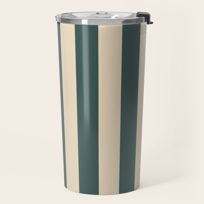 Green And Cream Vertical Stripes Travel Mug Gallery Image 2