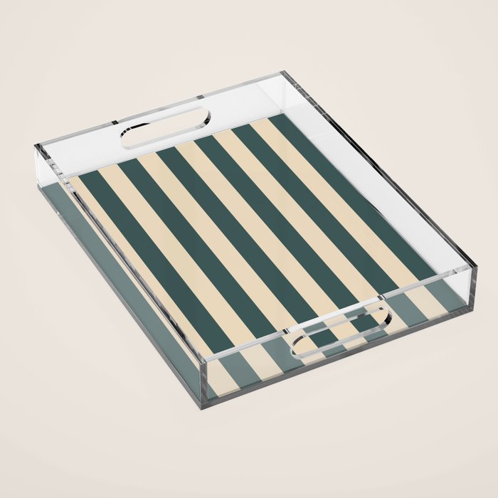 Green And Cream Vertical Stripes Acrylic Tray Gallery Image 1