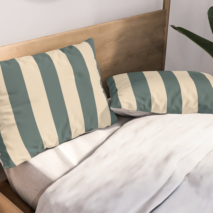 Green And Cream Vertical Stripes Pillow Sham Gallery Image 2