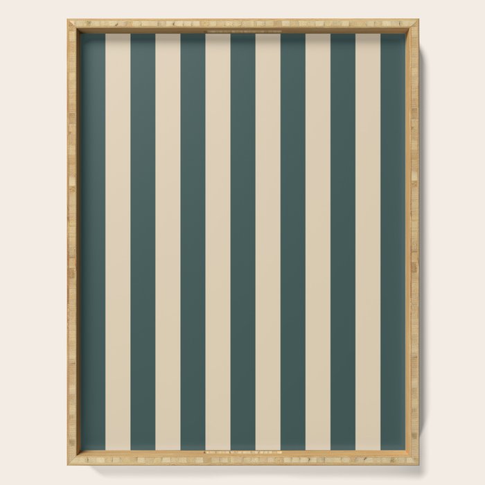 Green And Cream Vertical Stripes Serving Tray Gallery Image 1