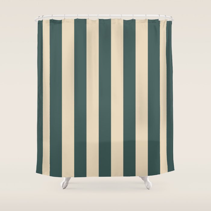 Green And Cream Vertical Stripes Shower Curtain Gallery Image 1