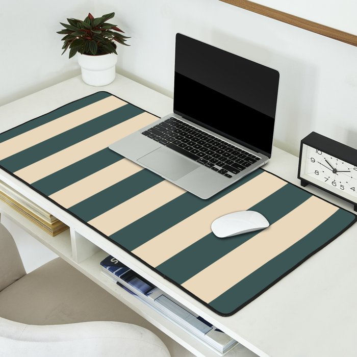 Green And Cream Vertical Stripes Desk Mat Gallery Image 2