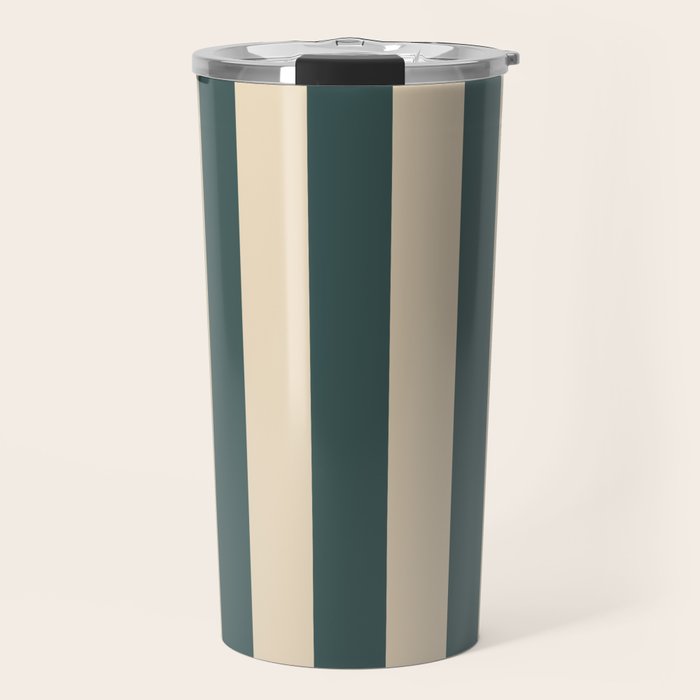 Green And Cream Vertical Stripes Travel Mug Gallery Image 1