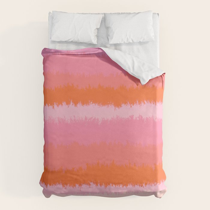 Pink and Orange, Blended Abstract Stripes, Sunset Vibes Duvet Cover Gallery Image 1