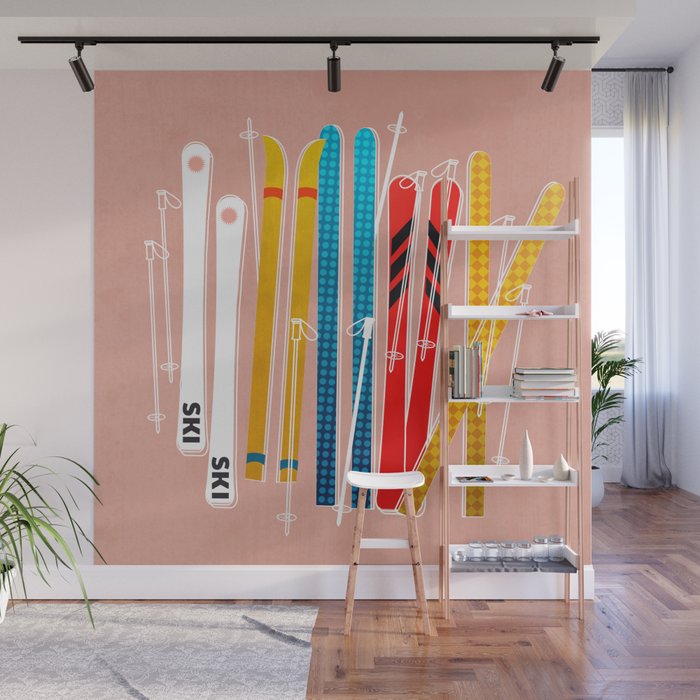 Colorful Ski Illustration and Pattern no 2 Wall Mural Gallery Image 1