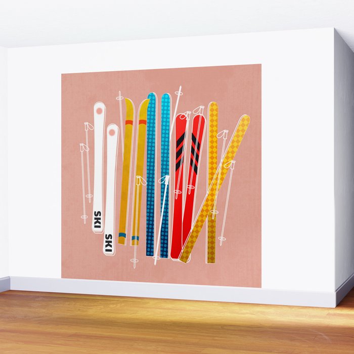 Colorful Ski Illustration and Pattern no 2 Wall Mural Gallery Image 2