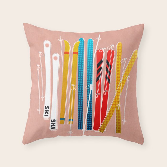 Colorful Ski Illustration and Pattern no 2 Throw Pillow Gallery Image 6