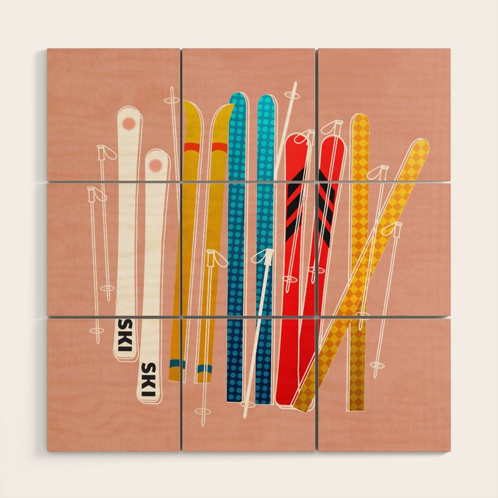 Colorful Ski Illustration and Pattern no 2 Wood Wall Art Gallery Image 1