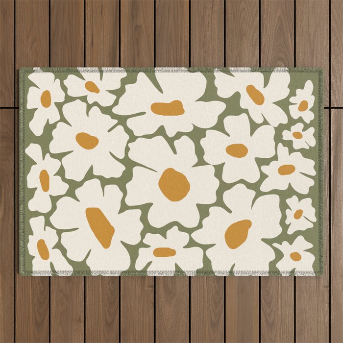 Cute retro floral art Outdoor Rug Gallery Image 1