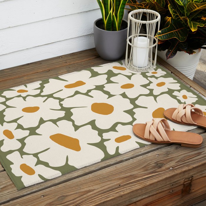 Cute retro floral art Outdoor Rug Gallery Image 2