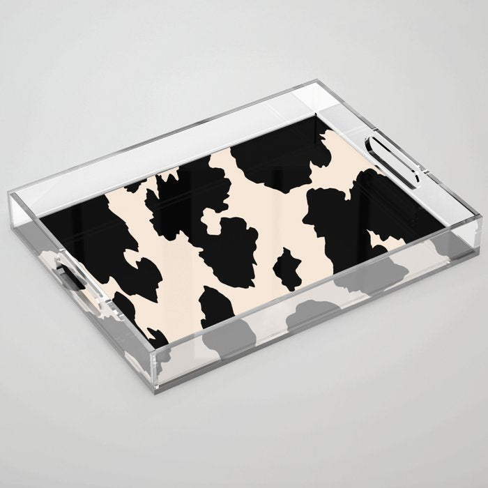 Cow Print (Light Beige & Black) Acrylic Tray Gallery Image 1
