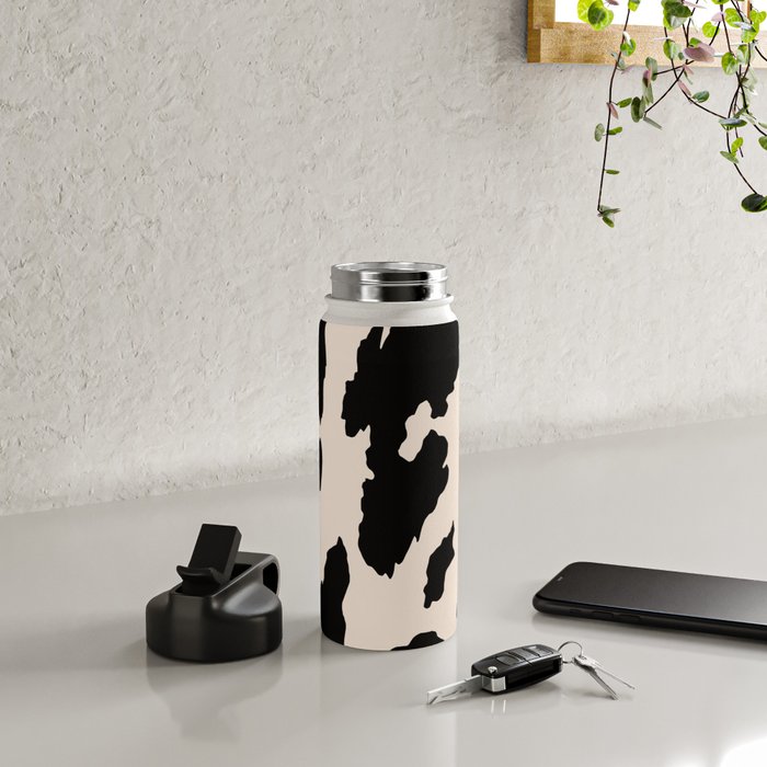 Cow Print (Light Beige & Black) Water Bottle Gallery Image 5