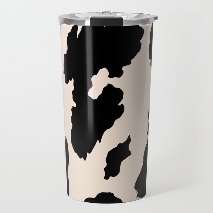 Cow Print (Light Beige & Black) Travel Mug Gallery Image 1