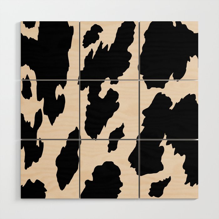 Cow Print (Light Beige & Black) Wood Wall Art Gallery Image 1