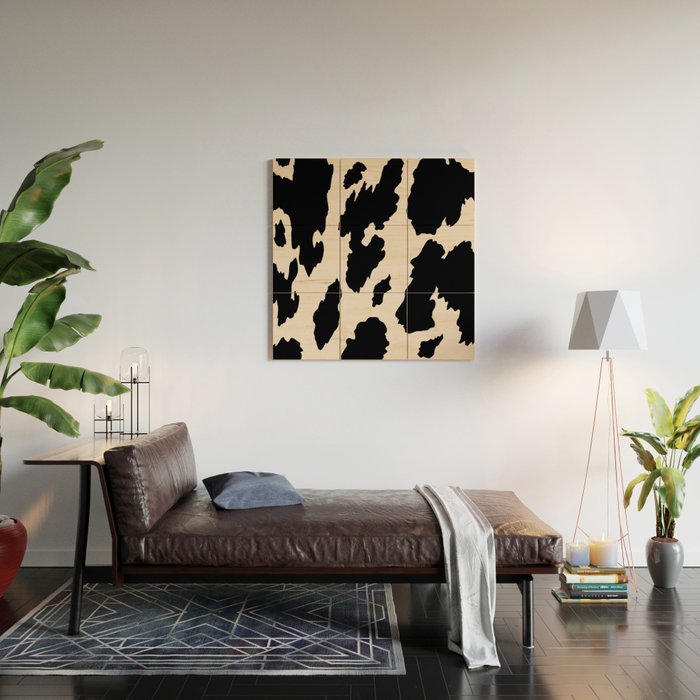 Cow Print (Light Beige & Black) Wood Wall Art Gallery Image 2