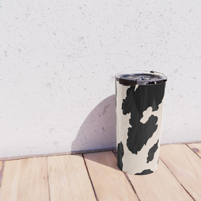 Cow Print (Light Beige & Black) Travel Mug Gallery Image 4
