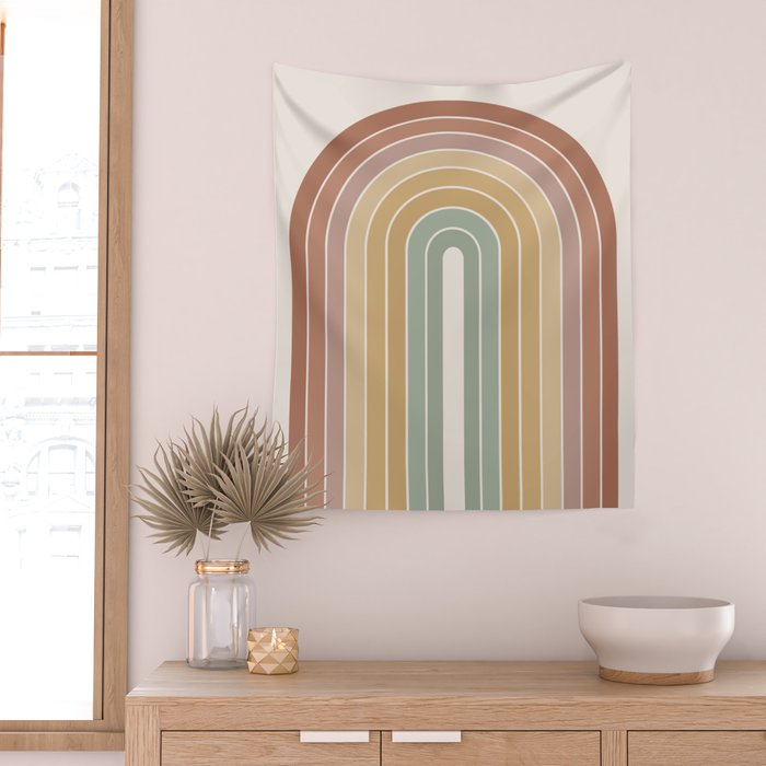Gradient Arch XXVII Earthy Mid Century Modern Rainbow Wall Tapestry Gallery Image 2
