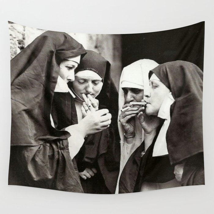 Nuns Smoking Vintage Photograph 1931 Wall Tapestry Gallery Image 1