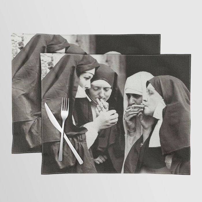 Nuns Smoking Vintage Photograph 1931 Placemat Gallery Image 1