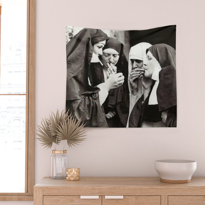 Nuns Smoking Vintage Photograph 1931 Wall Tapestry Gallery Image 2