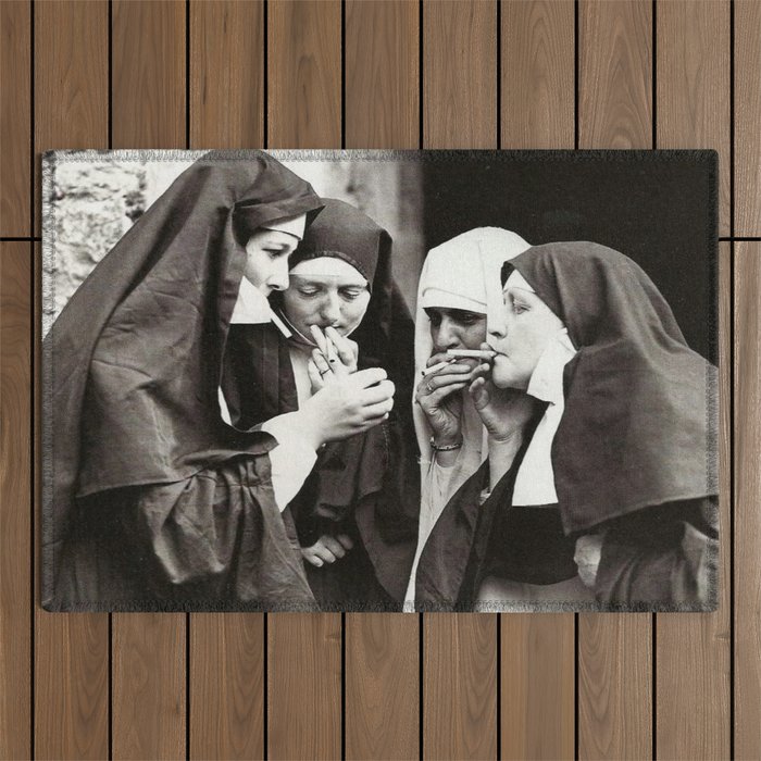 Nuns Smoking Vintage Photograph 1931 Outdoor Rug Gallery Image 1