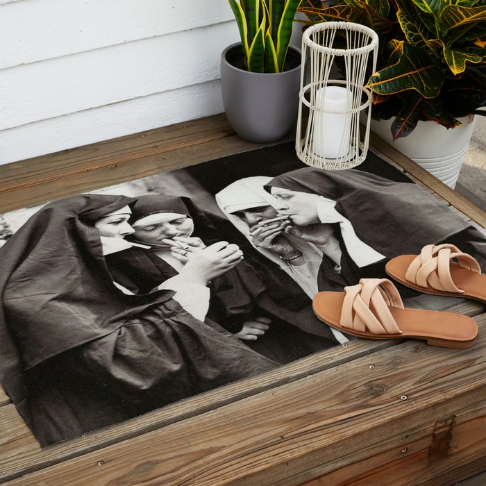 Nuns Smoking Vintage Photograph 1931 Outdoor Rug Gallery Image 2