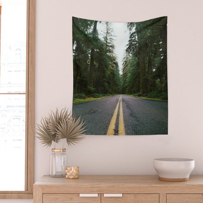 Pacific Northwest Rainforest Drive Wall Tapestry Gallery Image 2