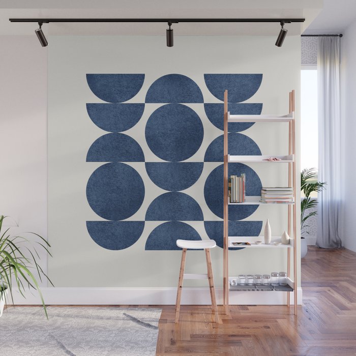 Blue navy retro scandinavian Mid century modern Wall Mural Gallery Image 1