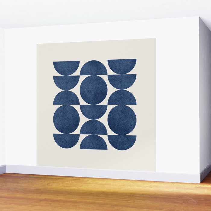 Blue navy retro scandinavian Mid century modern Wall Mural Gallery Image 2