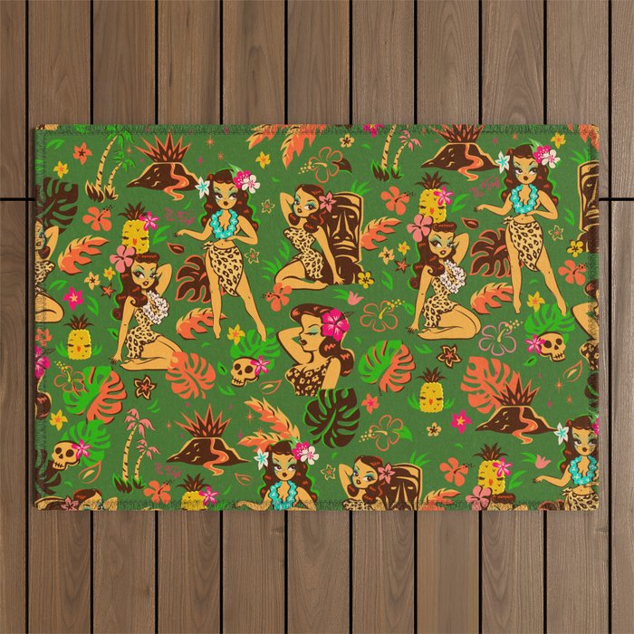 Tiki Temptress on Green Outdoor Rug Gallery Image 1
