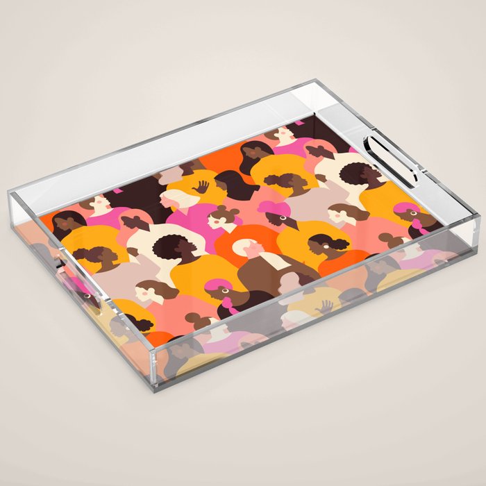 Female diverse faces pink Acrylic Tray Gallery Image 1