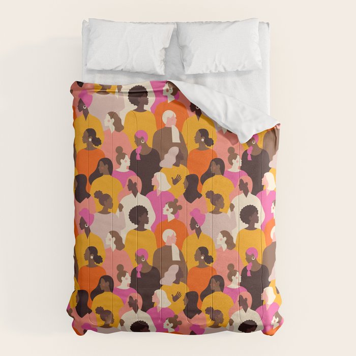 Female diverse faces pink Comforter Gallery Image 1