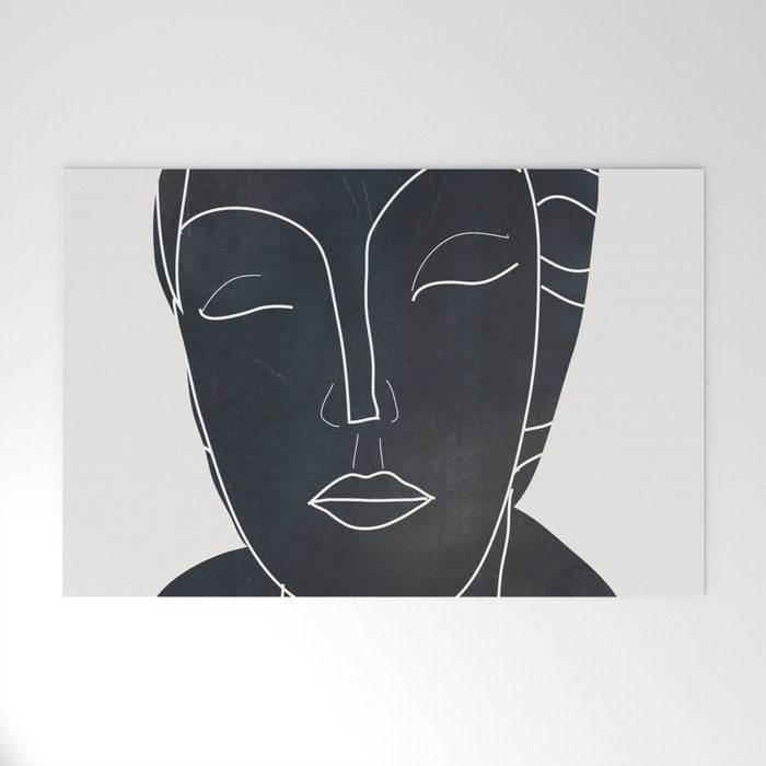 Lady Portrait Minimal Line Art Welcome Mat Gallery Image 1