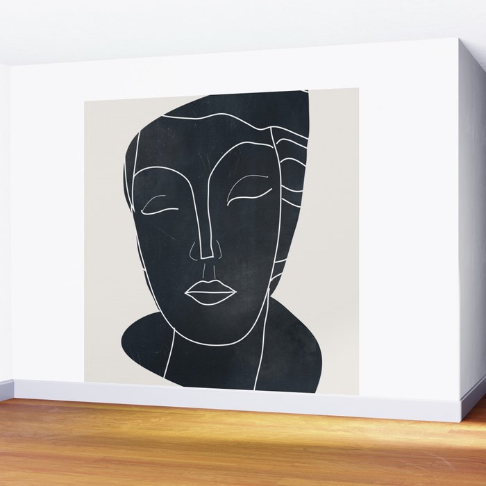 Lady Portrait Minimal Line Art Wall Mural Gallery Image 2