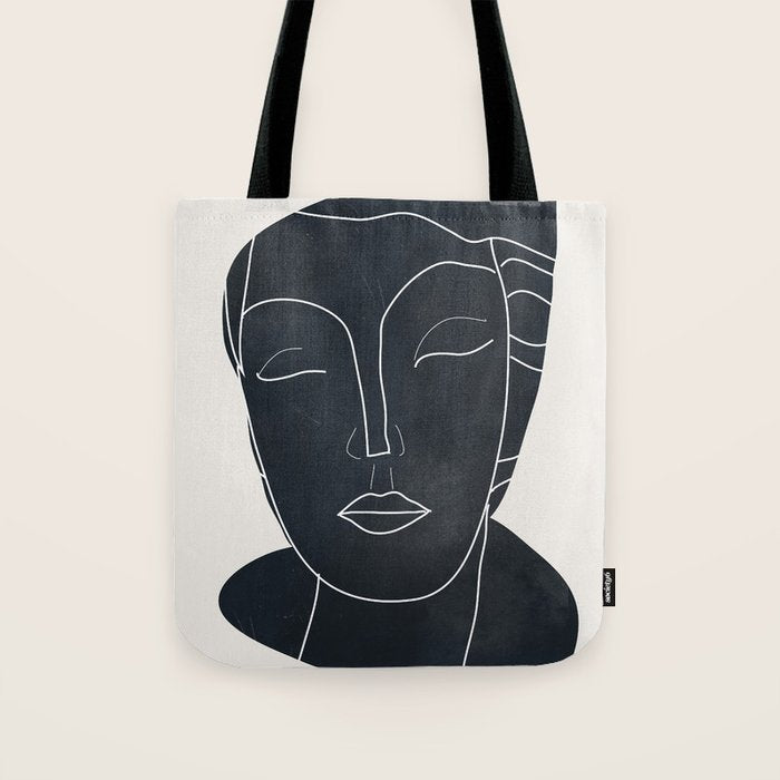 Lady Portrait Minimal Line Art Tote Bag Gallery Image 1