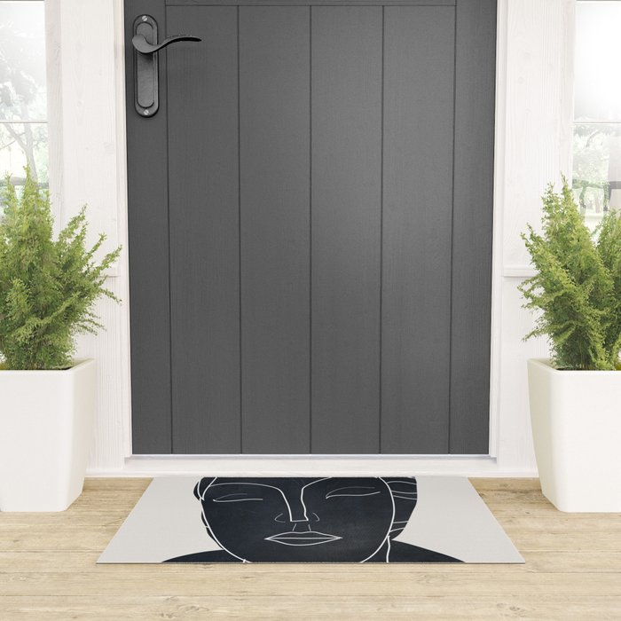 Lady Portrait Minimal Line Art Welcome Mat Gallery Image 3