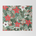Christmas Holiday Flowers Poinsettia Green Red White Pattern Throw Blanket Gallery Image 2
