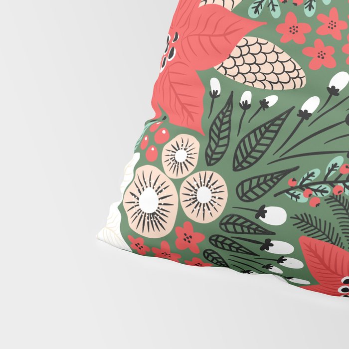 Christmas Holiday Flowers Poinsettia Green Red White Pattern Pillow Sham Gallery Image 4
