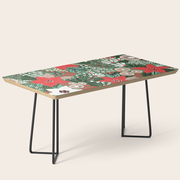Christmas Holiday Flowers Poinsettia Green Red White Pattern Coffee Table Gallery Image 1