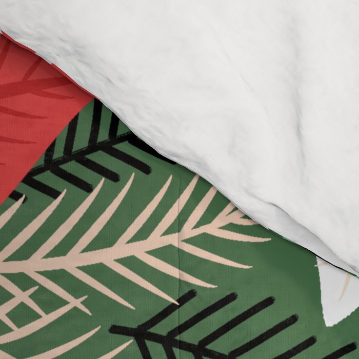Christmas Holiday Flowers Poinsettia Green Red White Pattern Comforter Gallery Image 4