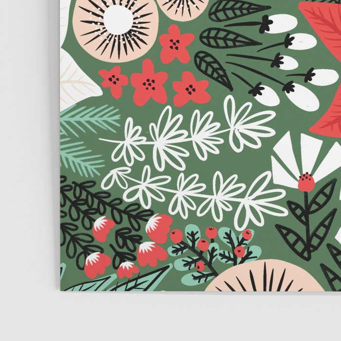 Christmas Holiday Flowers Poinsettia Green Red White Pattern Poster Gallery Image 3