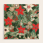 Christmas Holiday Flowers Poinsettia Green Red White Pattern Wood Wall Art Gallery Image 1